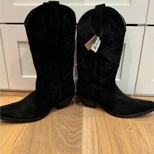 Black suede cowboy boots